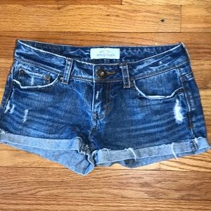 Medium wash, Aeropostale denim shorts.